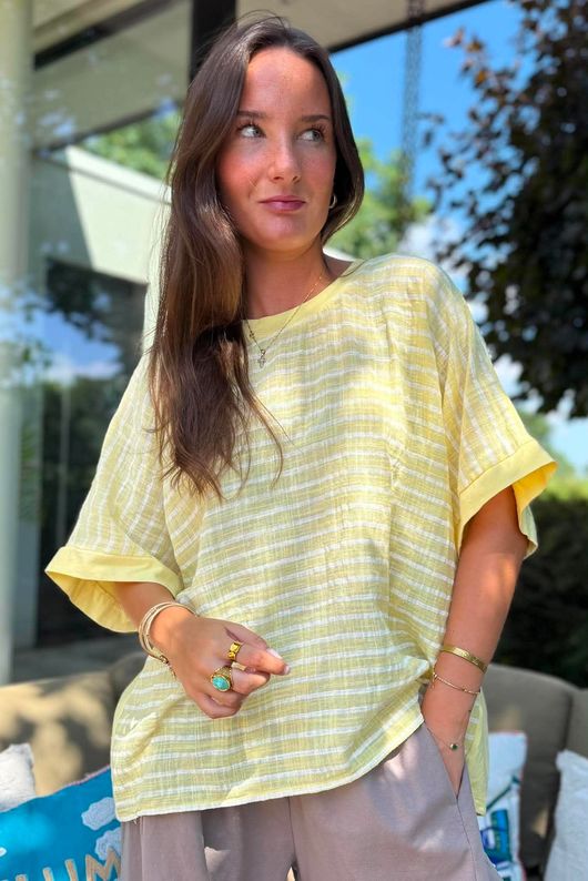 Below Deck Cheesecloth Stripe Tee Lemon